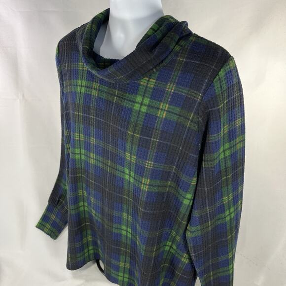 Torrid Women’s Brushed Waffle Cowl Top Size 2 Plaid Green Blue Pullover - Picture 4 of 11